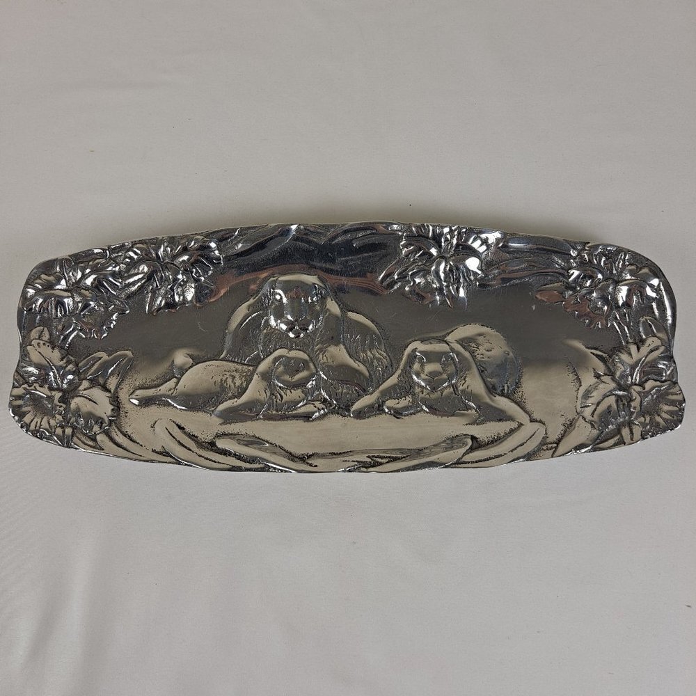 Peltrina Cast Aluminum Oblong Tray 3 Bunnies Made in Argentina Vintage